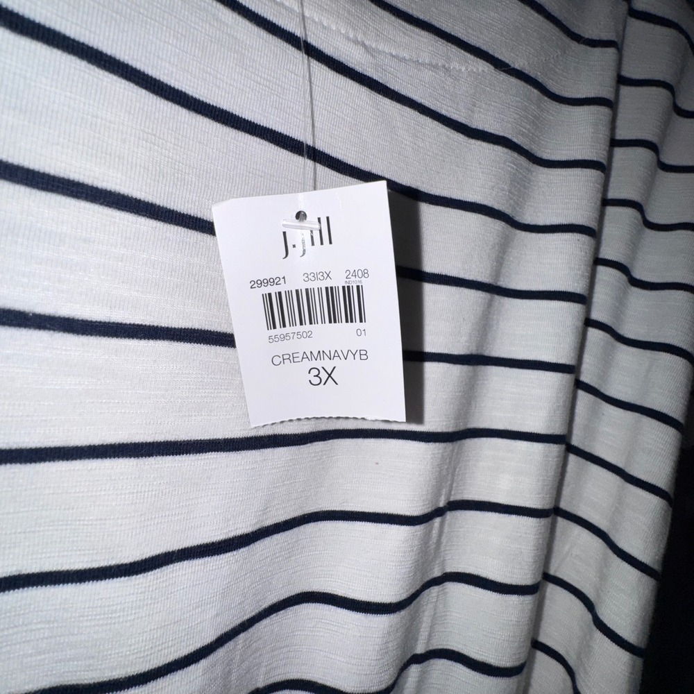 J. Jill Mixed Media Dress Womens 3X Cream Navy NWT Striped Tiered Knit Woven - Picture 6 of 12